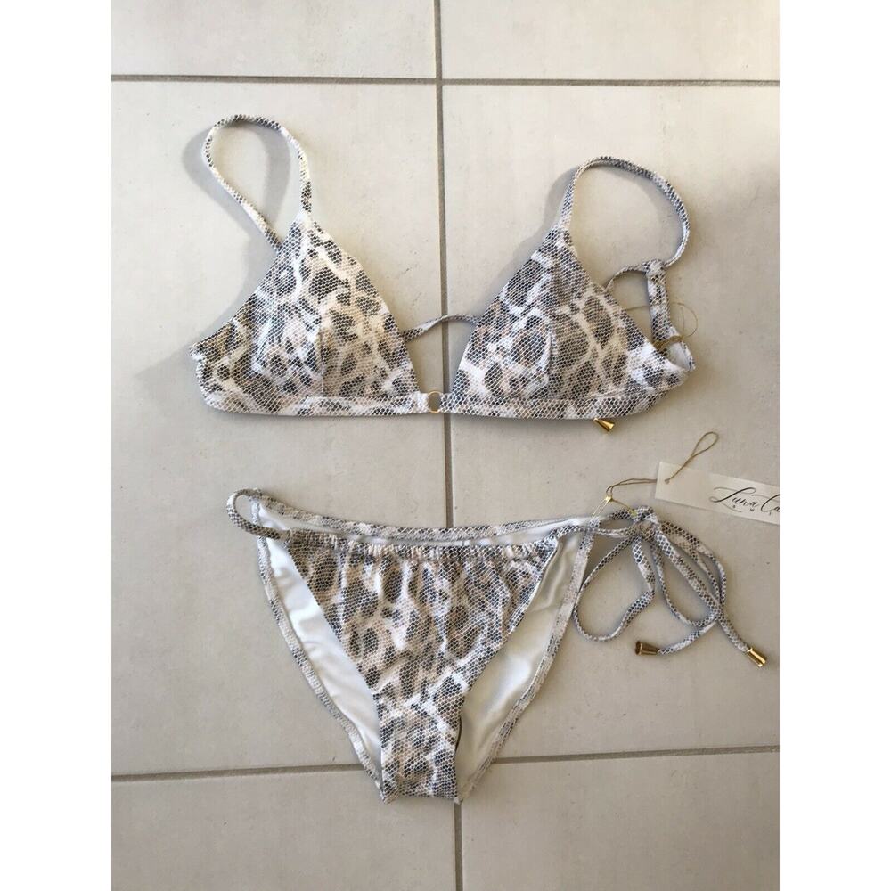 Luna Cara Swim Serengheti Animal Print Cheeky Triangle Bikini Set Swimwear